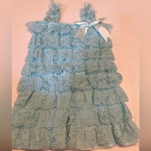 51TWENTY BLUE RUFFLE TIERED LAYERED LACE 0-3M ONESIE ELASTIC ROMPER
